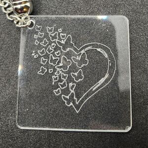 Hand Crafted Keychain Heart Butterfly Grey Silver Zipper Pull, Bag Charm Tassel